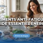 alt_text: Cuisine québécoise moderne matin, femme souriante tenant bol d'avoine, aliments anti-fatigue