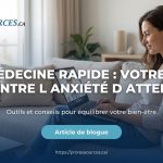 Femme détendue sur canapé en téléconsultation santé, titre TÉLÉMÉDECINE RAPIDE, bouton